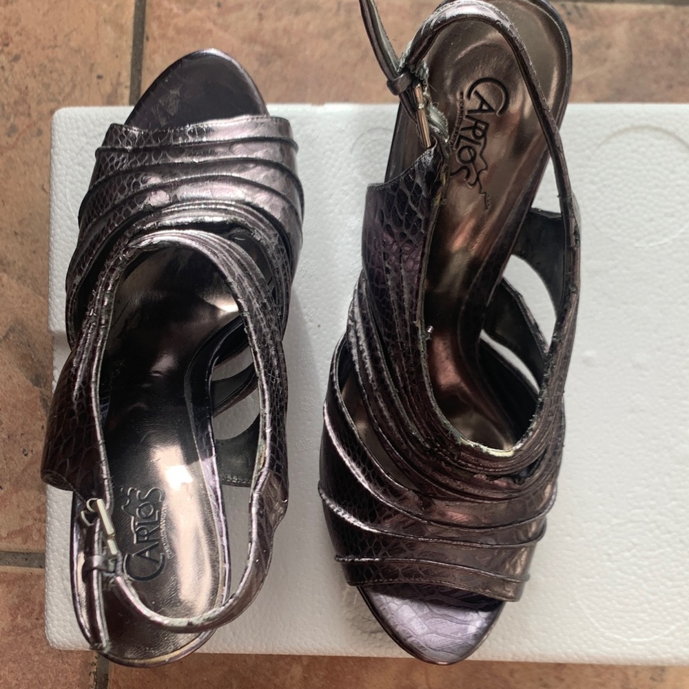 Women's Silver ( pewter) and Black  Slingback Heels
